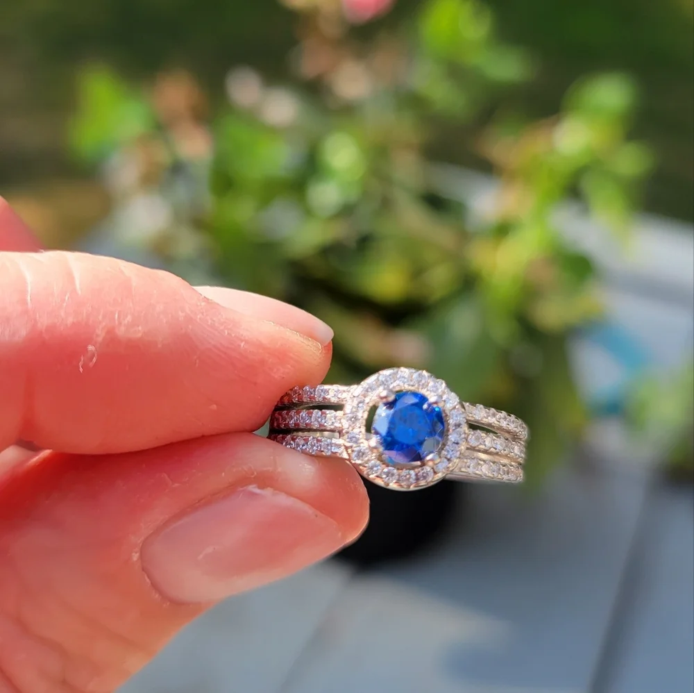 NEW Platinum‎ Plated Sapphire Pave Diamond Simulant Ring
